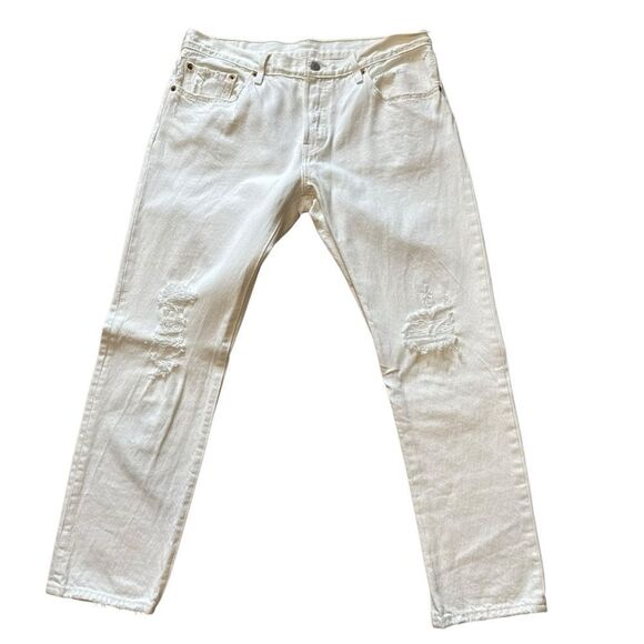 Levi’s 501 CT White Straight Leg Distressed Jeans - Picture 3 of 12